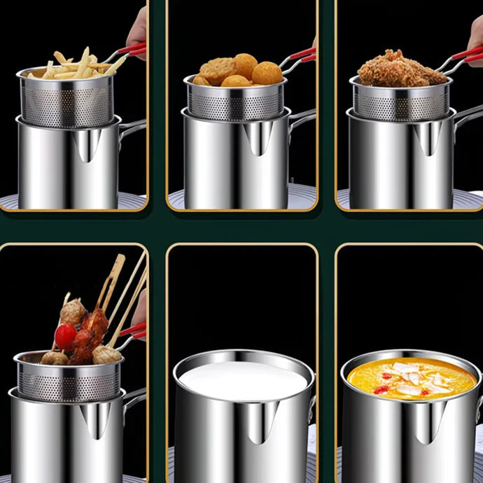 Stainless Steel Deep Fryer Pot with Oil Drain Basket